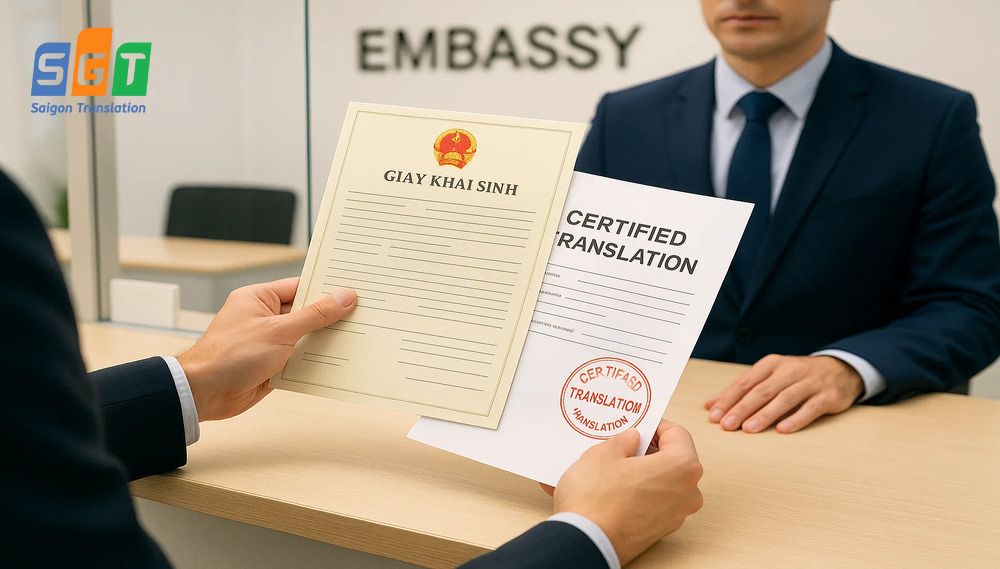 Nộp bản dịch giấy khai sinh tiếng Anh cho đại sứ quán