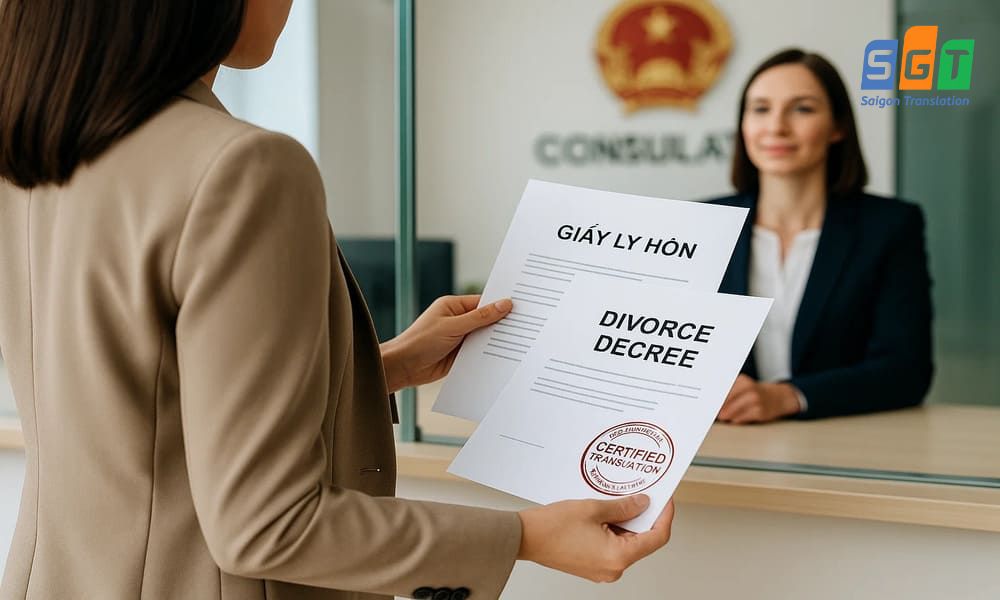 Nộp bản dịch giấy ly hôn tiếng Anh công chứng cho đại sứ quán