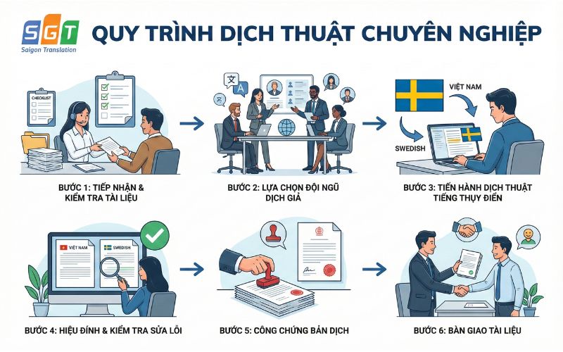 Quy trình dịch thuật tiếng Thụy Điển chuyên nghiệp, nhanh chóng, hợp pháp 