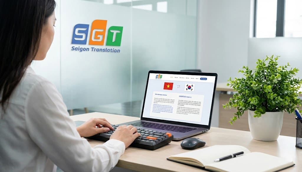 Biên dịch viên Dịch thuật Sài Gòn đang dịch website sang tiếng Hàn