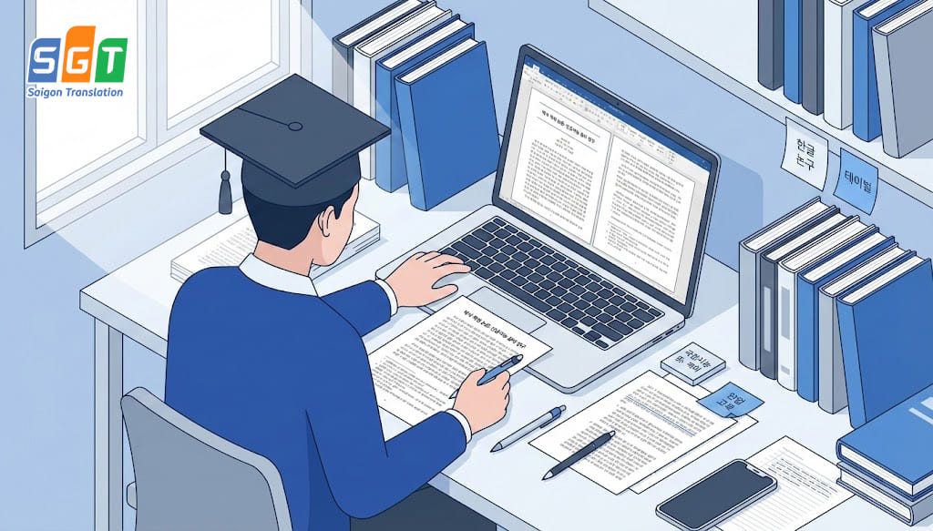 Nghiên cứu sinh chuẩn bị luận án tiếng Hàn