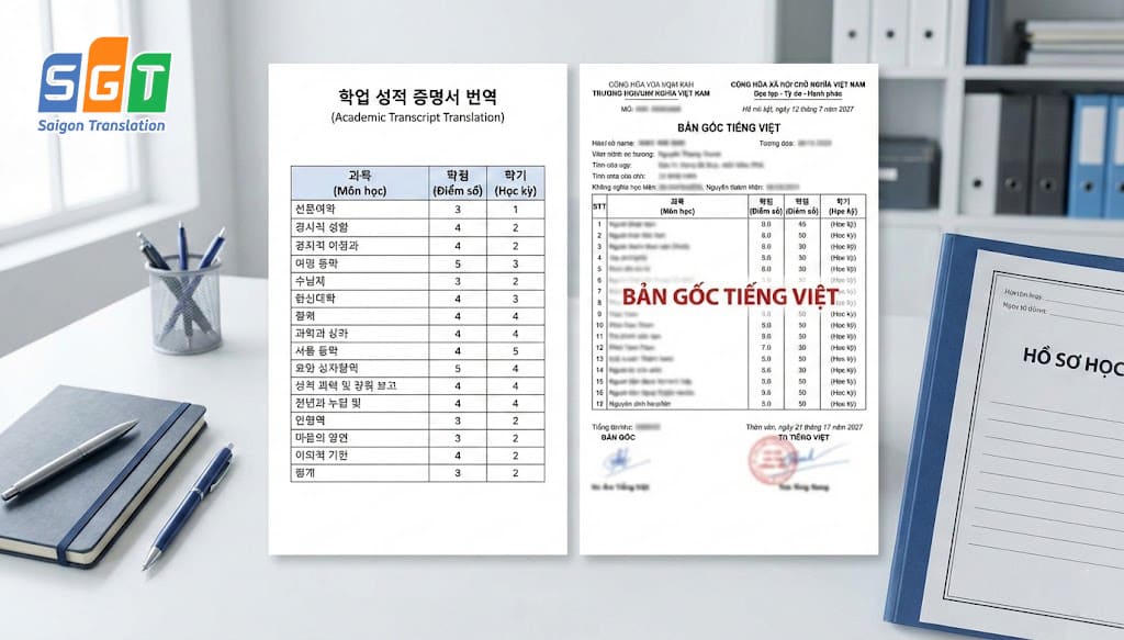 Bản dịch học bạ tiếng Hàn chuẩn xác