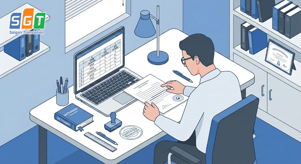 Biên dịch viên dịch bảng điểm tiếng Hàn