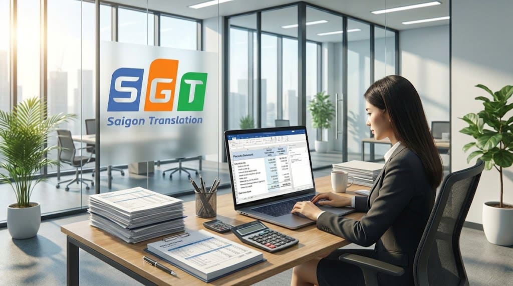 Biên dịch viên Dịch thuật Sài Gòn đang dịch tài liệu kế toán tiếng Anh