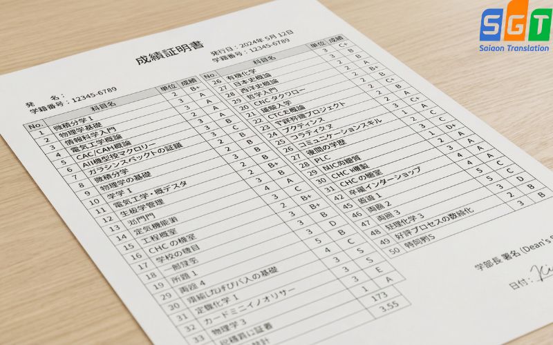 Dịch thuật bảng điểm tiếng Nhật chuẩn xác