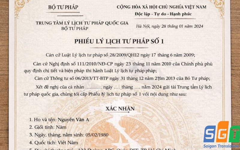 Dịch thuật phiếu lý lịch tư pháp bảo mật, giá tốt 