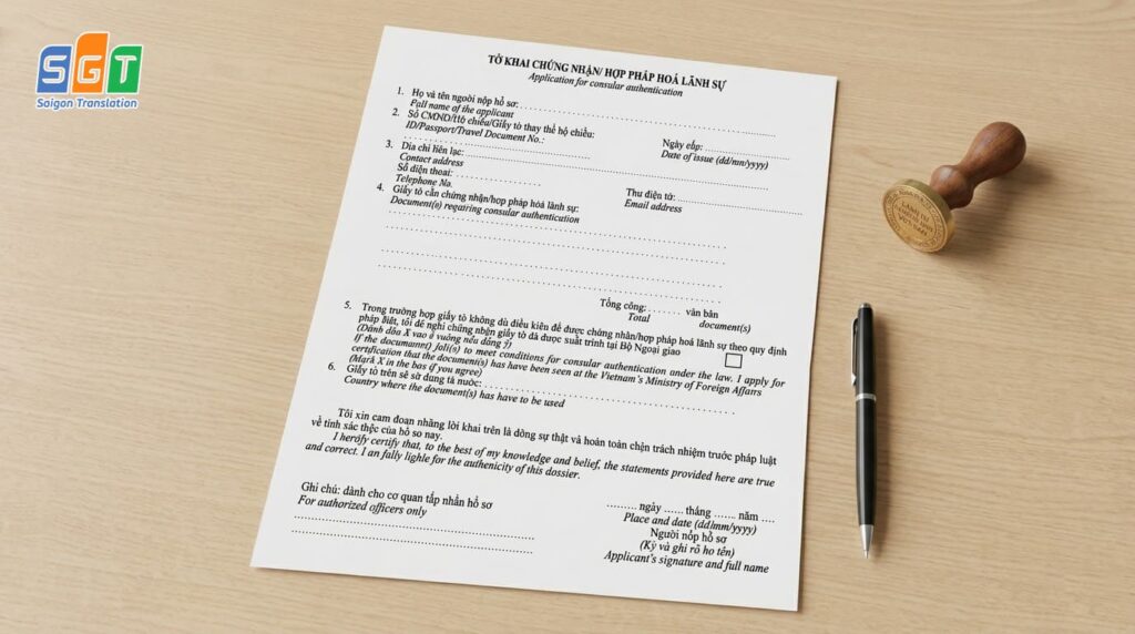 Mẫu Tờ khai chứng nhận / hợp pháp hóa lãnh sự
