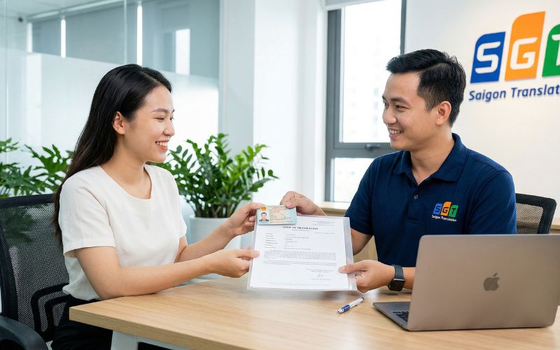 Khách hàng nhận bản dịch căn cước công dân tại SGT