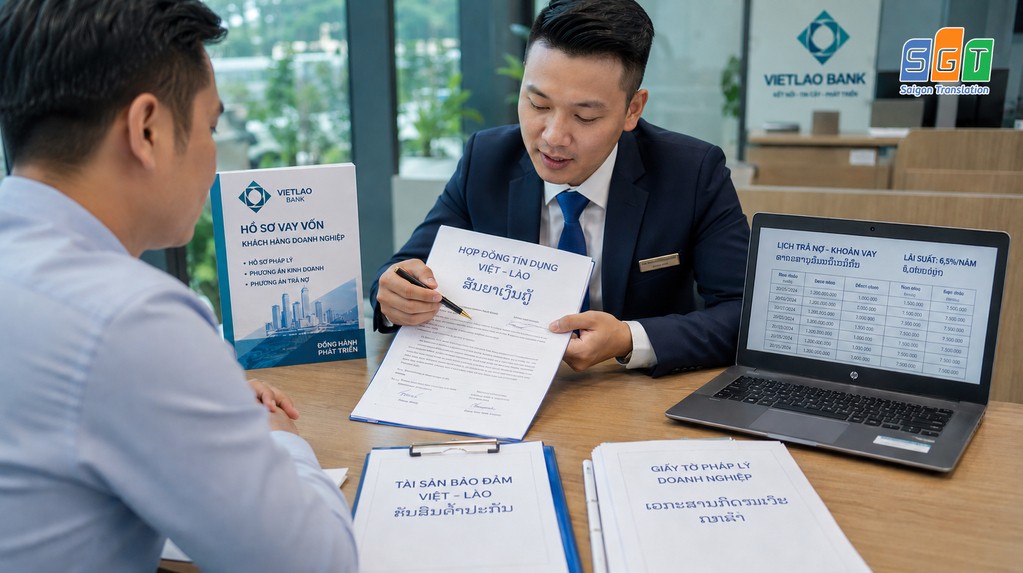 Trao đổi với ngân hàng bằng bản dịch hợp đồng tính dụng tiếng Lào