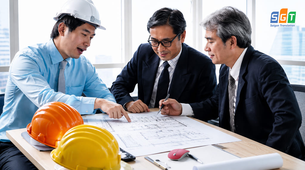 Nhà thầu trình bày bản dịch bản vẽ kết cấu tiếng Anh với đối tác nước ngoài
